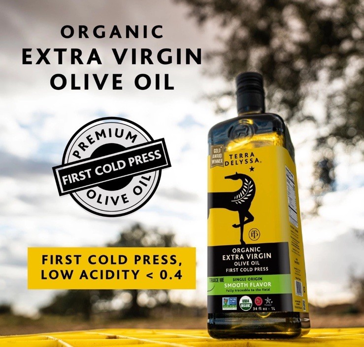 New Terra Delyssa Organic Extra Virgin Olive Oil – 34 fl. oz. Dark Amber Glass