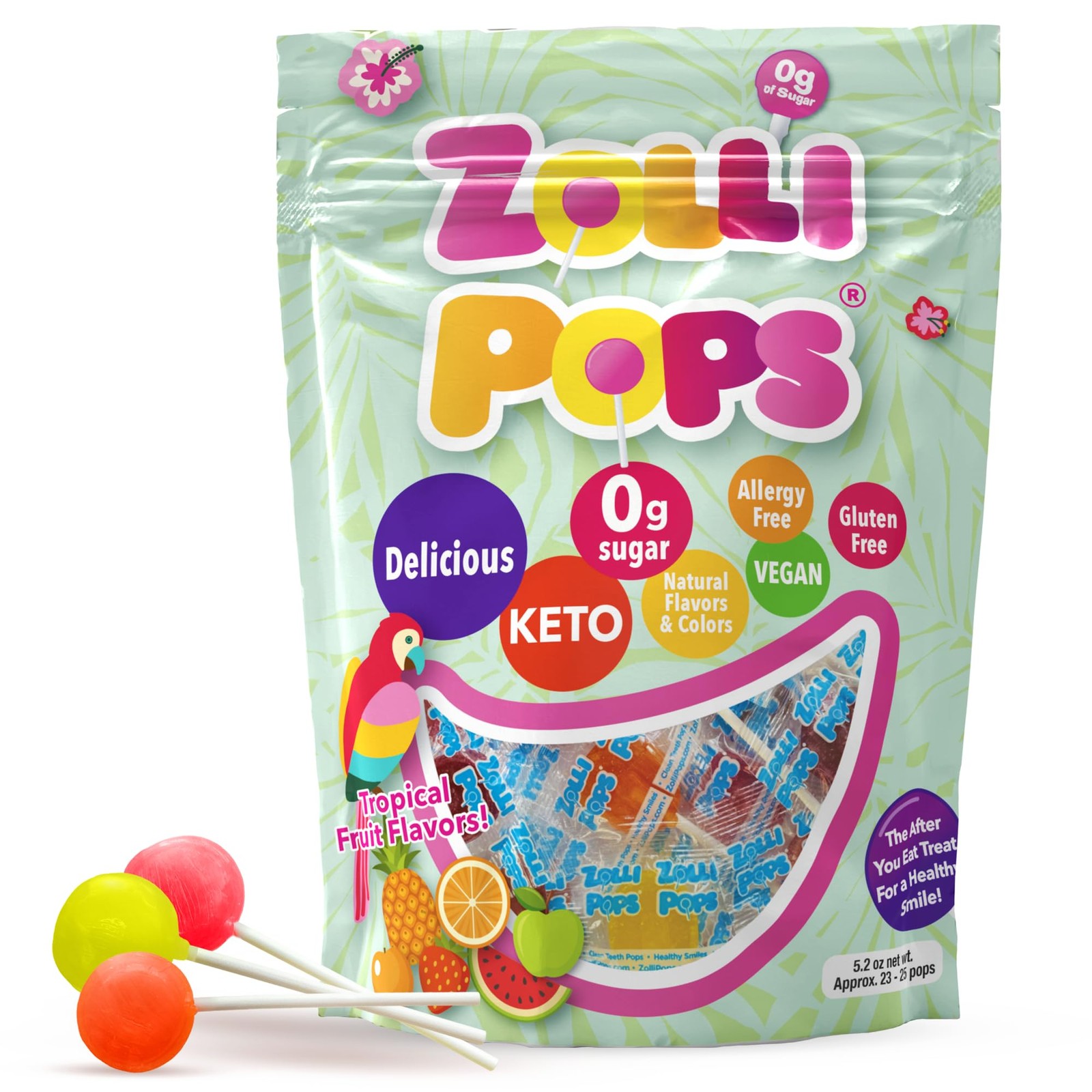 The Clean Teeth Pops, Anti Cavity Lollipops, Delicious Flavors, Tropical, 5.2…