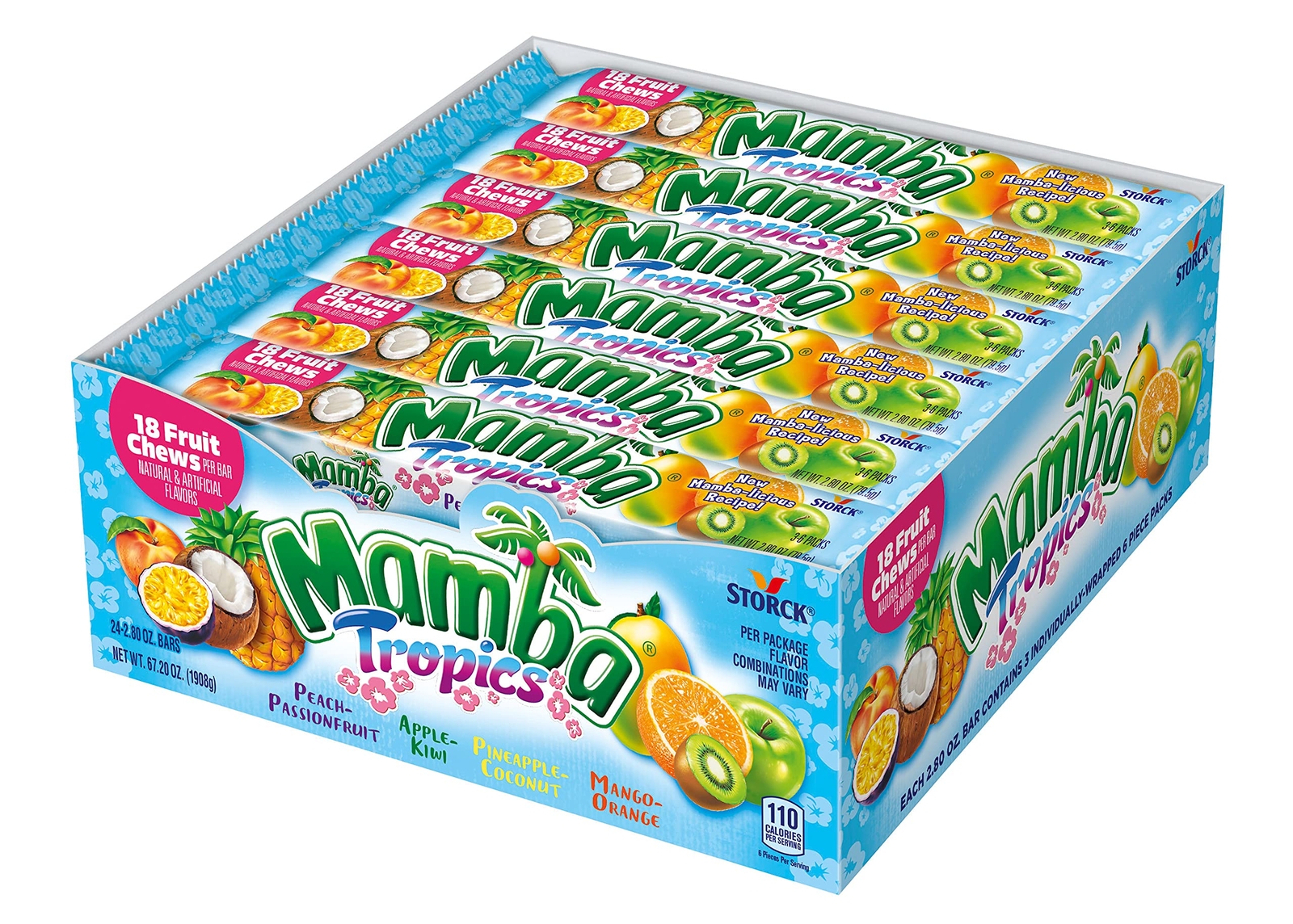 Mamba Tropics Fruit Chews Candy, 18 Pieces (Pack of 24)