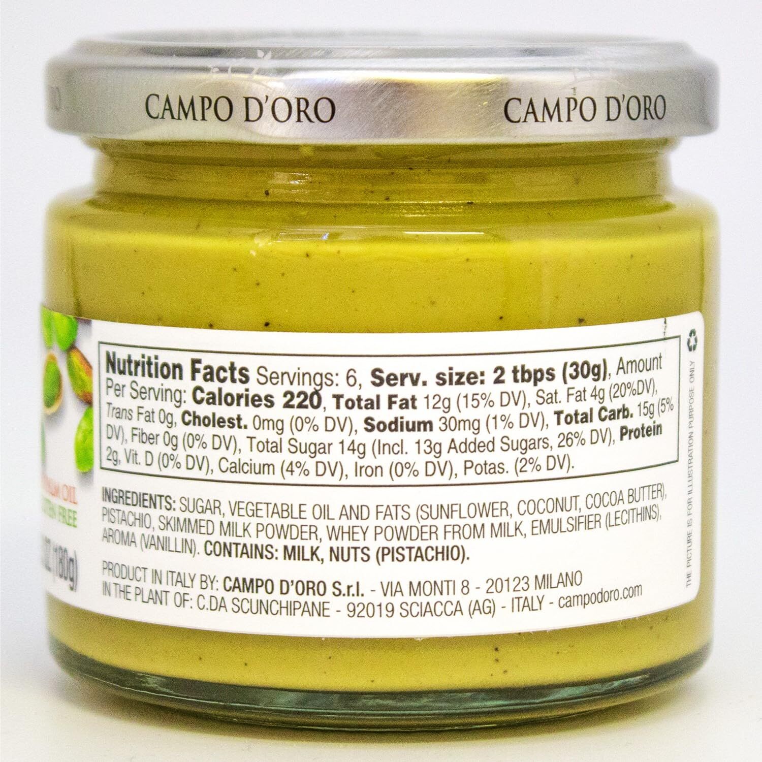 Pistachio Nut Butter, 6.35 Oz (180G) Sweet Sicilian Pistachio Cream Spread , USA