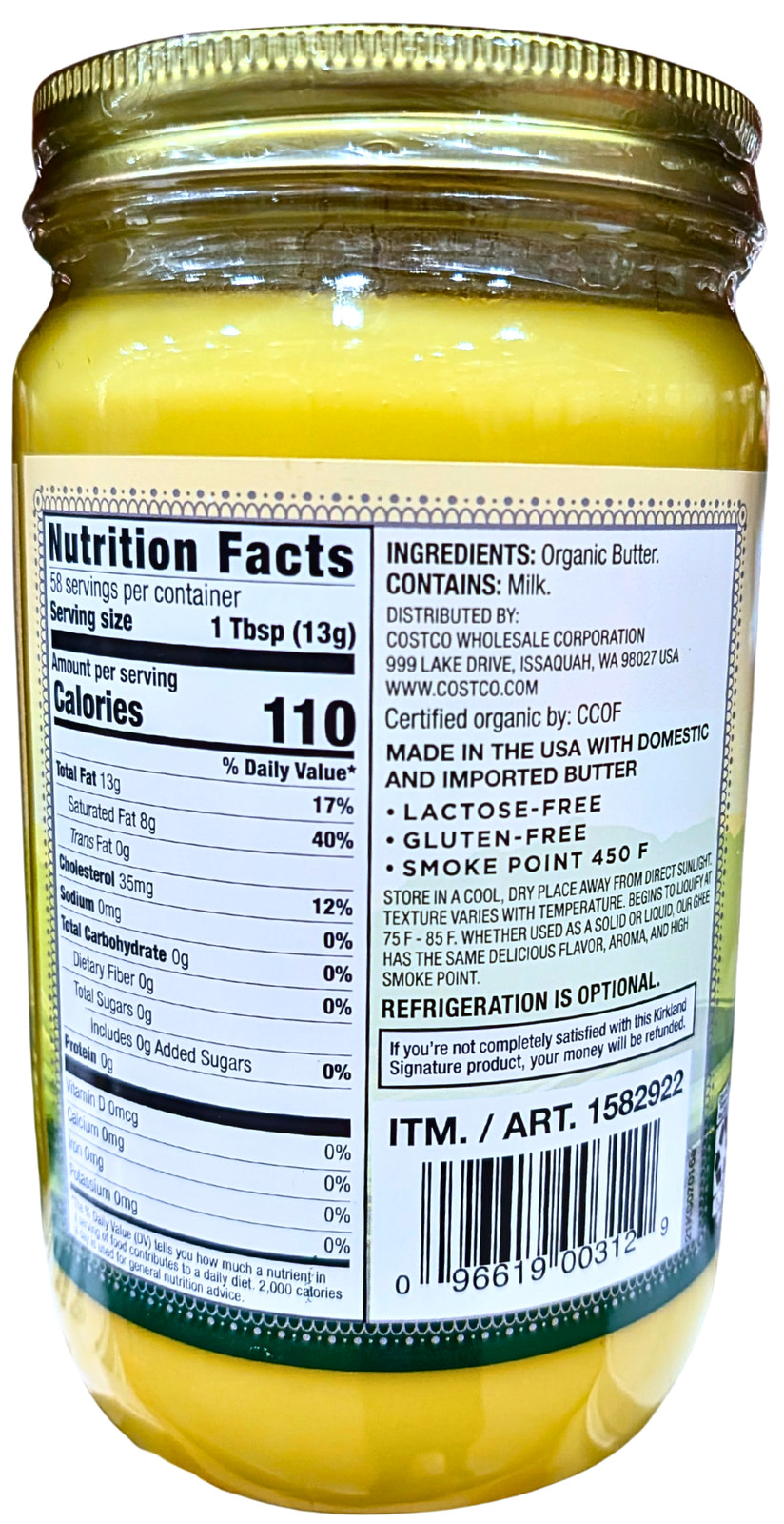 Kirkland Signature Organic Ghee Butter 27 Oz