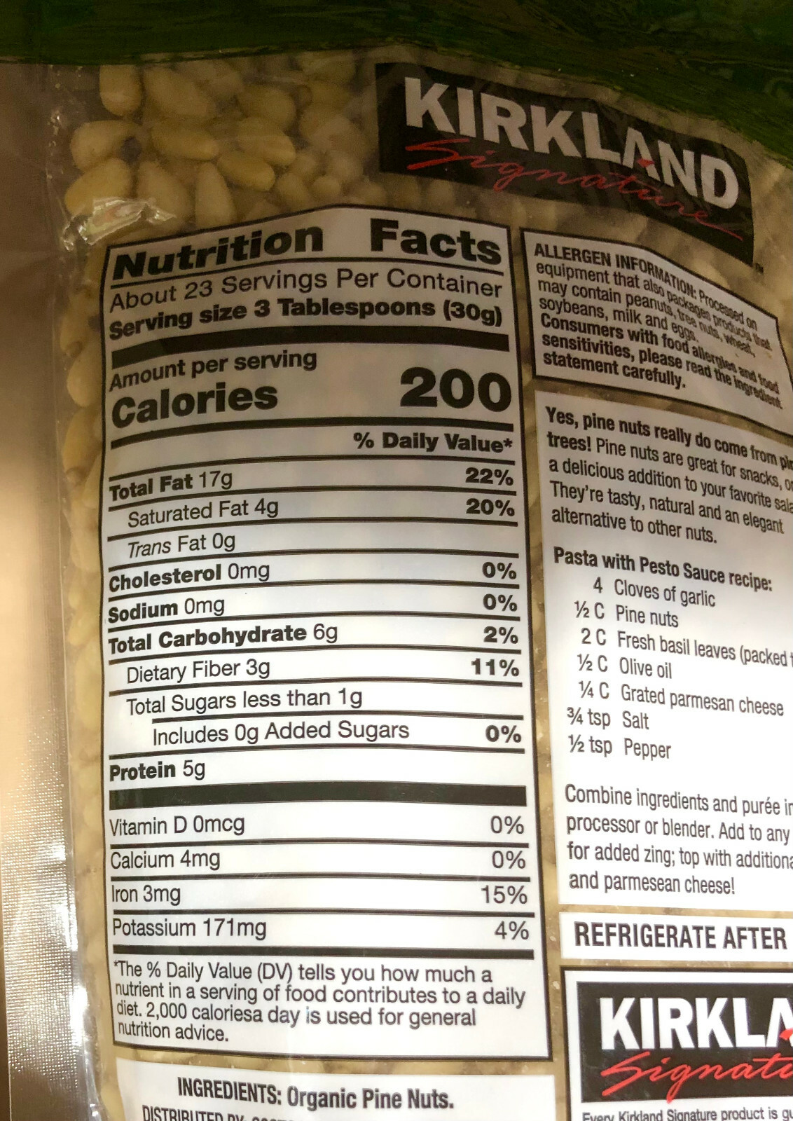 Kirkland Signature Organic Pine Nuts 1.5 lb Each (680g)