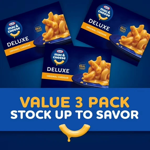 Kraft Deluxe Original Cheddar Mac N Cheese Macaroni and Cheese Dinner, 3 ct Pack