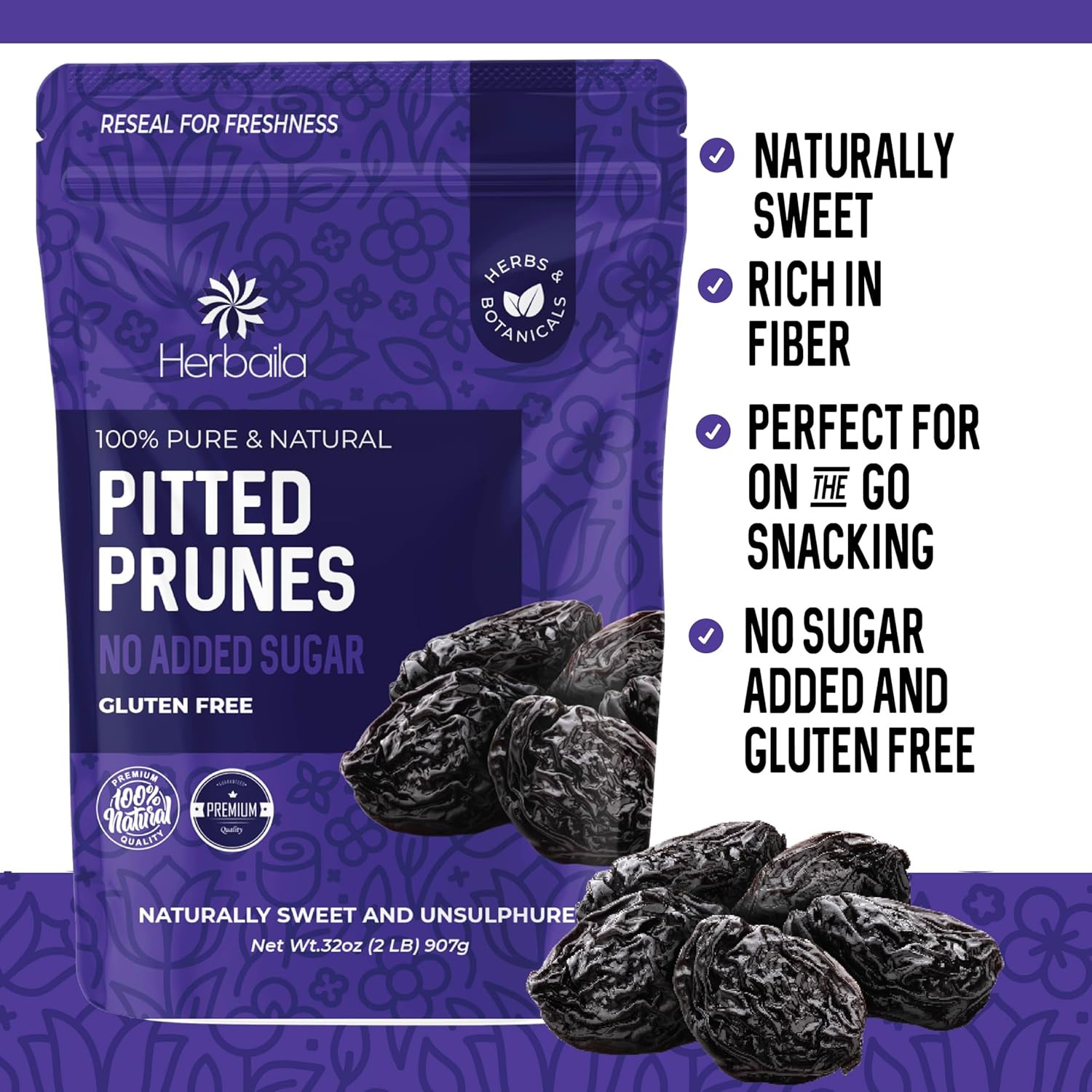 Prunes Pitted Unsweetened 2LBS, Dried Prunes for Constipation, Dried Plums Pitte