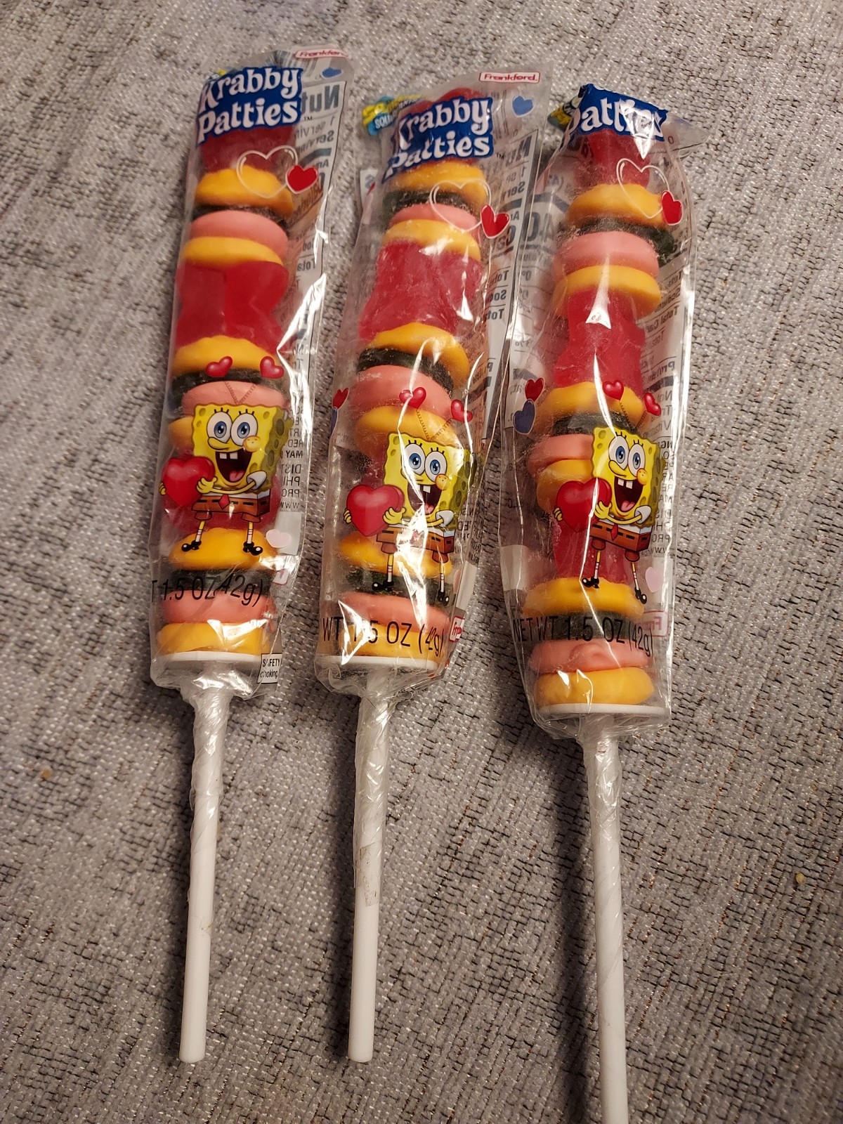 3-Pack SpongeBob Krabby Patties Gummy Candy Kabob Original Flavor 1.5oz Stick
