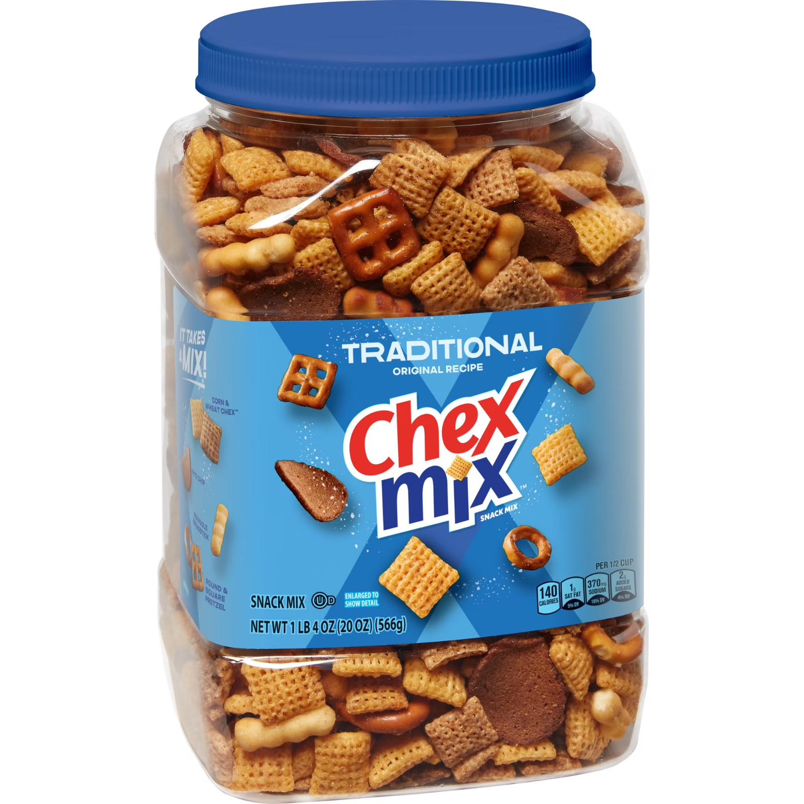 Chex Mix Traditional Snack Mix, Salty Snacks Tub, 20 oz New