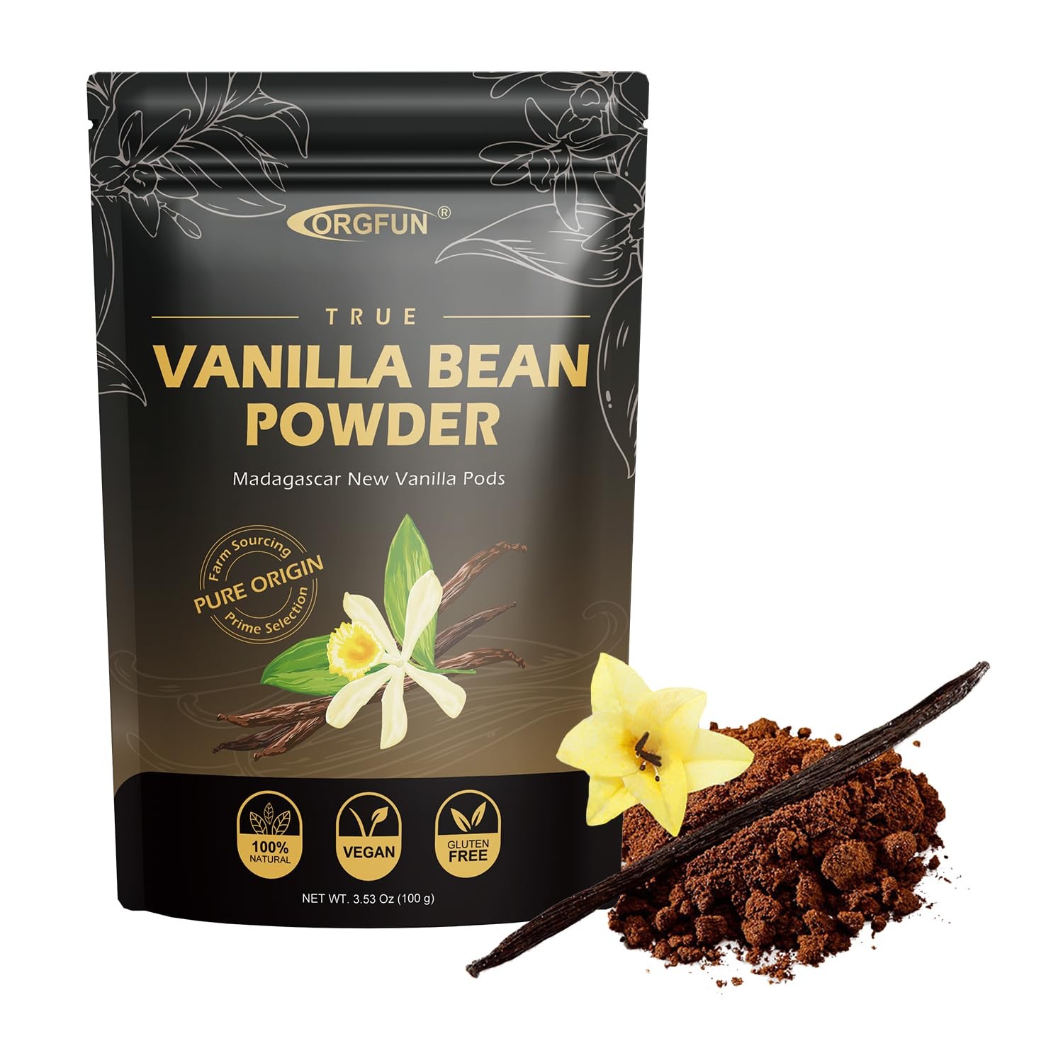 Vanilla Bean Powder 3.53 Oz Native Ground Madagascar Pure Natural No Fillers