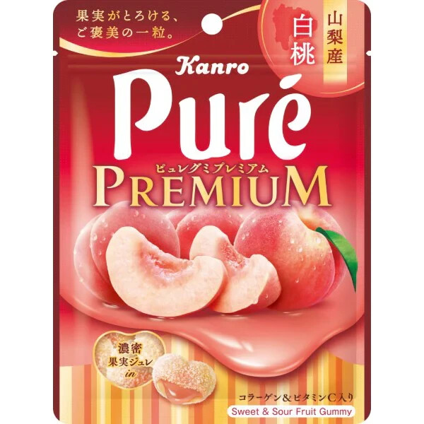 Kanro Pure Gummy Premium White Peach – Rich & Juicy Flavor Explosion [54g]