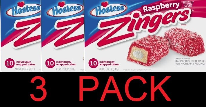 Hostess Raspberry Zingers 10 Individually Wrapped Cakes 13.4 oz – 3 PACK