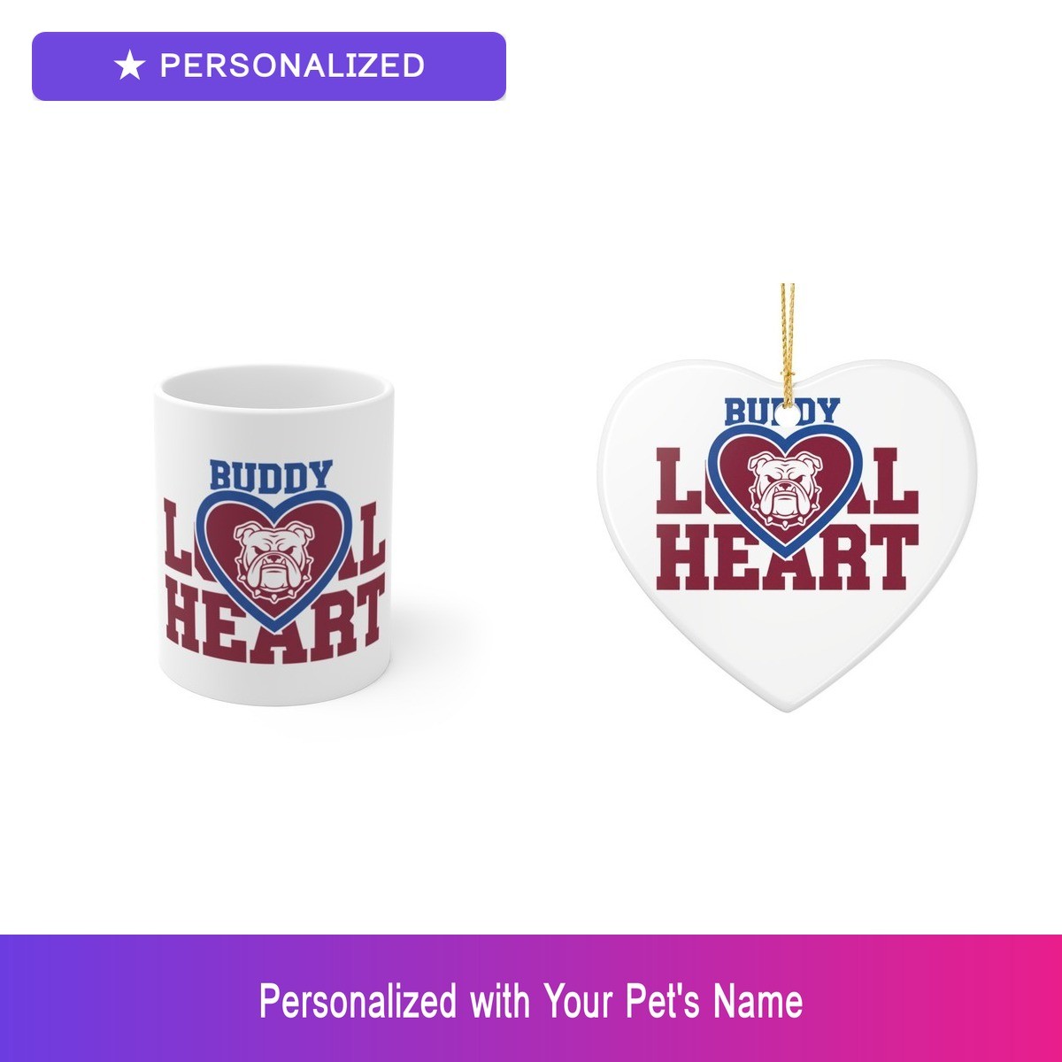 Custom Bulldog Pet Lover Gift Set Mug Ornament Personalized Name Bundle