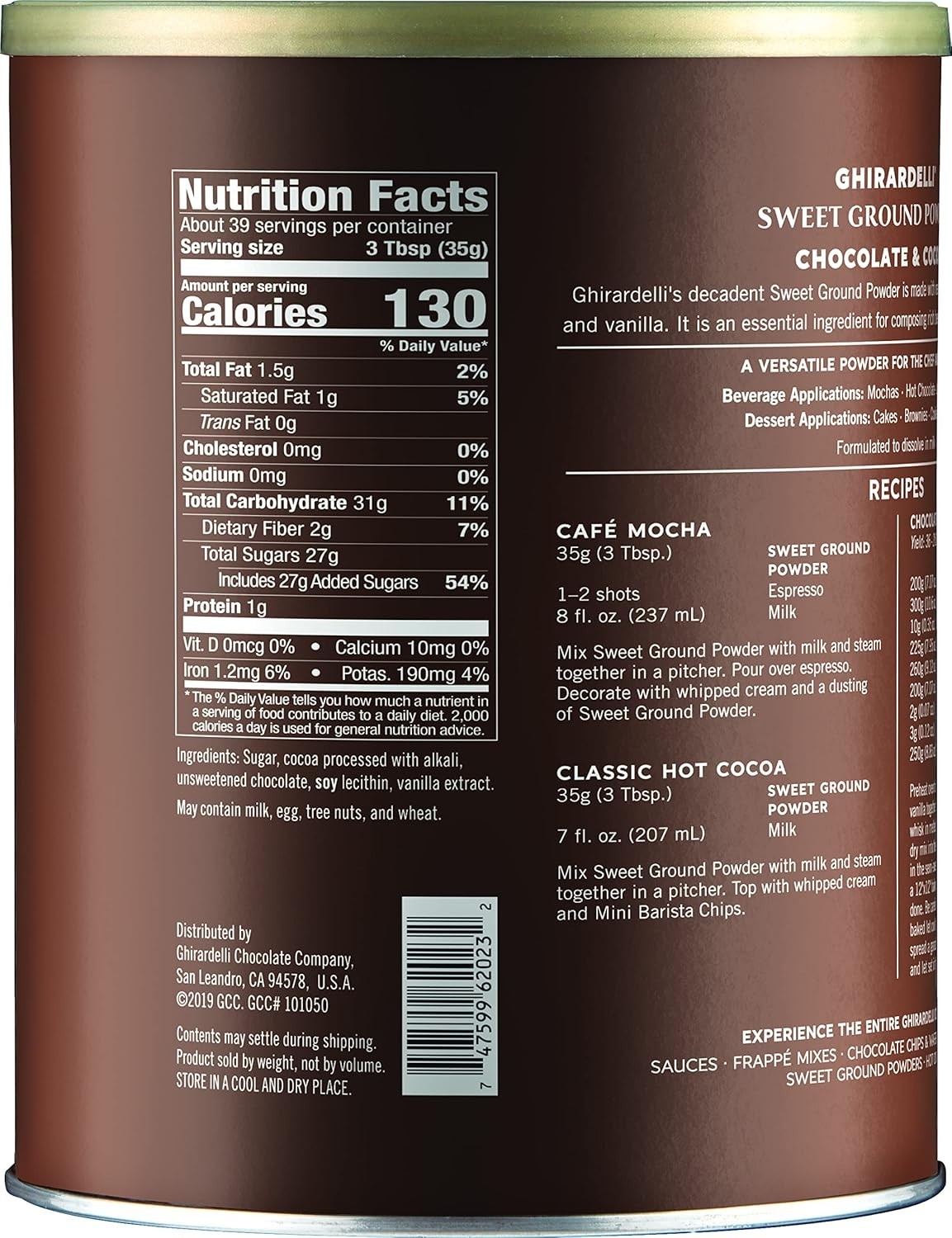 Ghirardelli 3lbs, Sweet Ground Chocolate & Cocoa Powder Dessert, Pack of 6