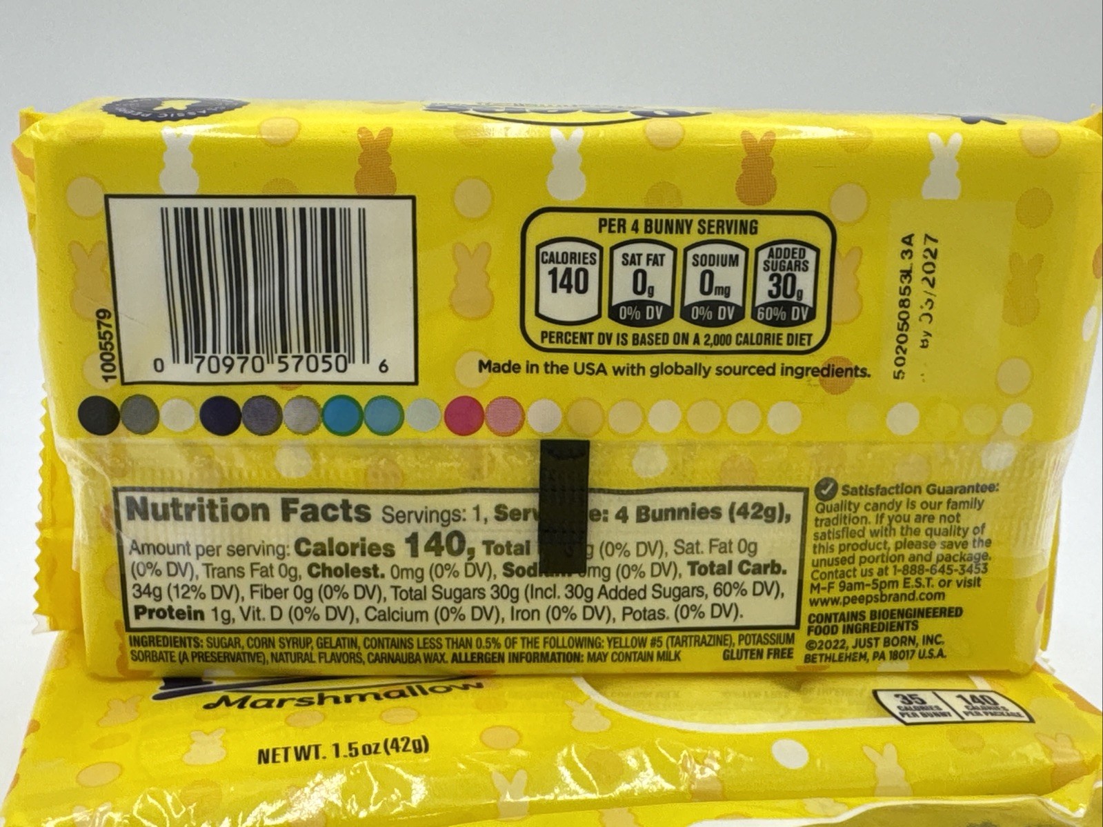 Lot Of 4 – Marshmallow Peeps – Yellow Easter Bunnies – 1.5oz Each Exp 03/2027