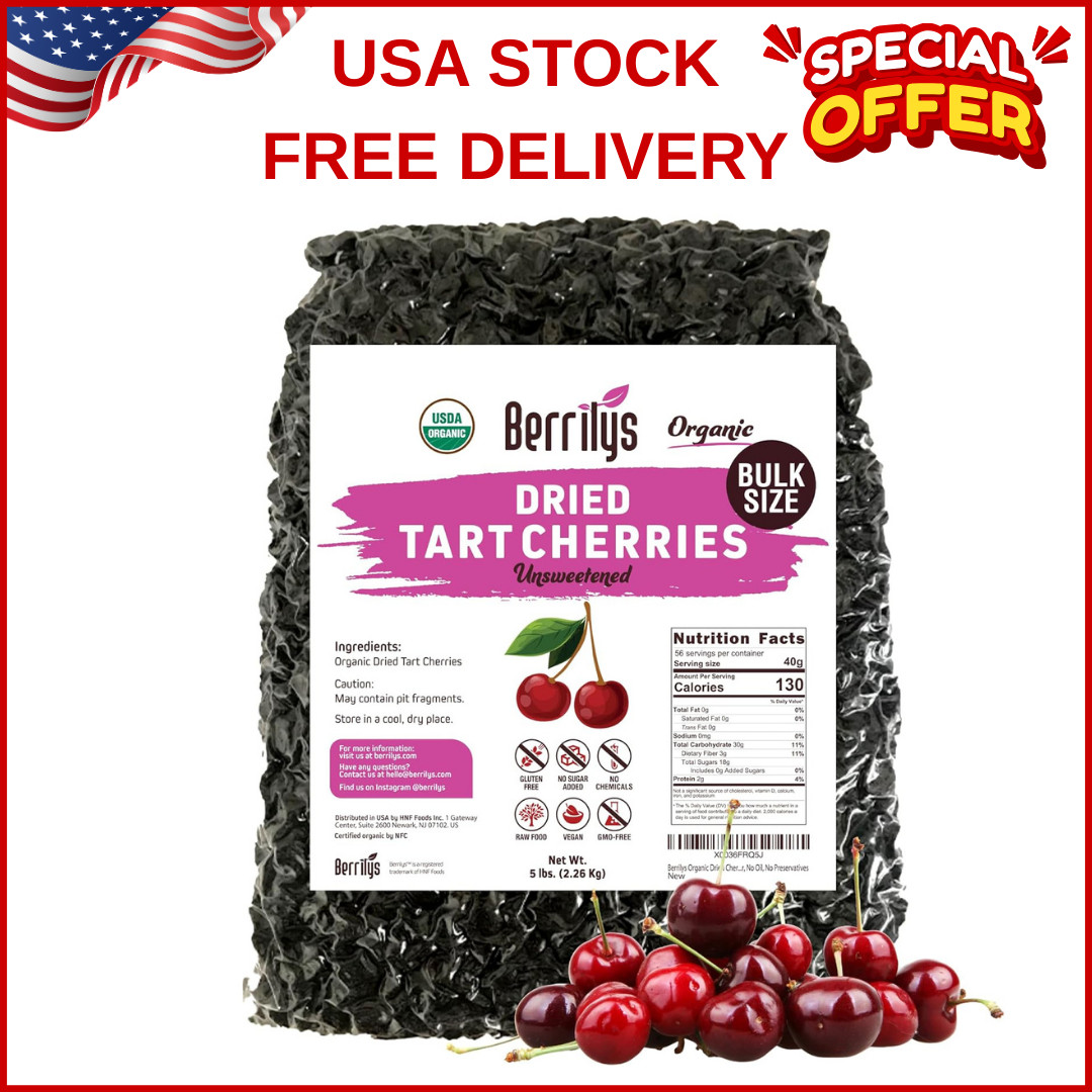 Delicious 5 lb Organic Unsweetened Pitted Dried Tart Cherries – Ideal for Salads