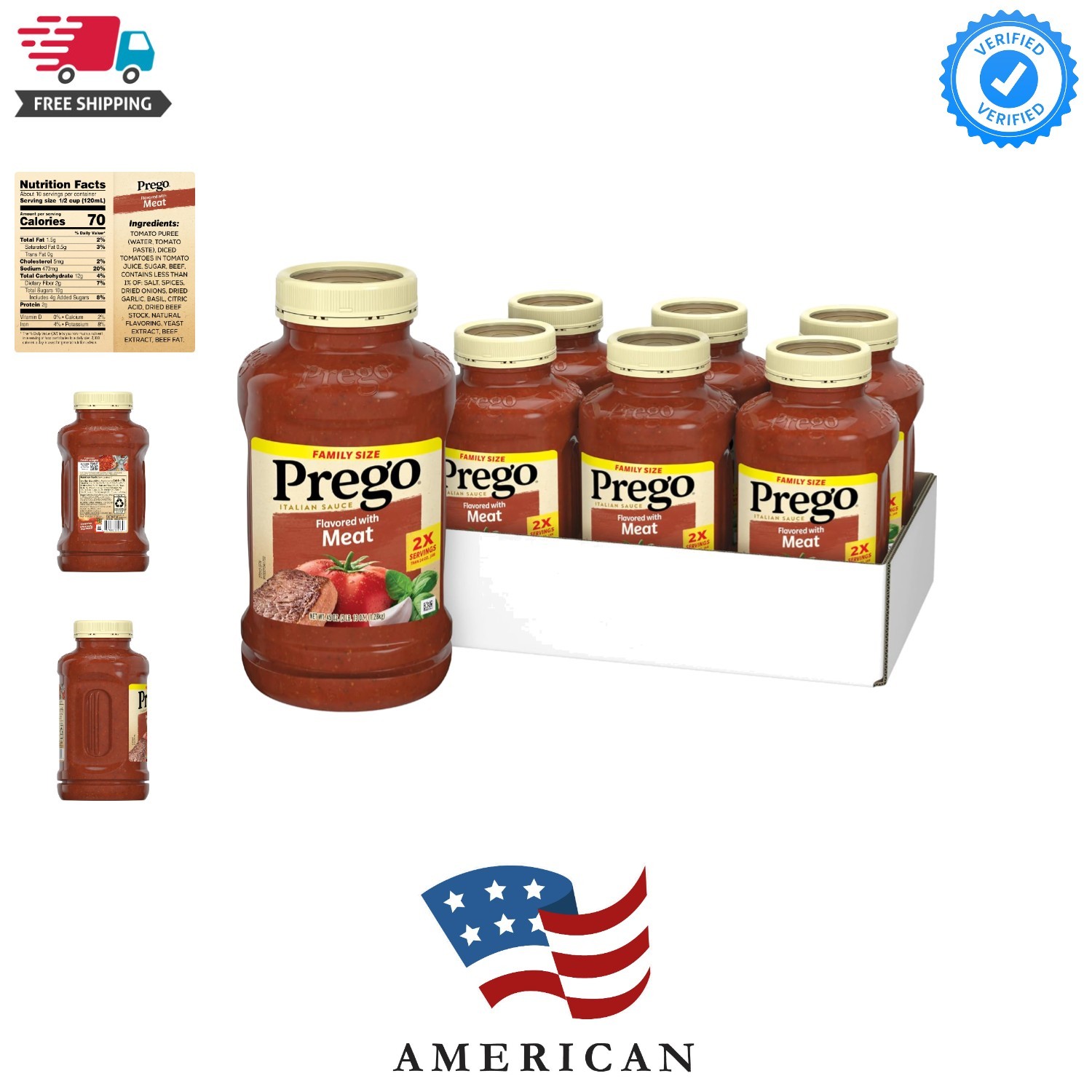 Italian Tomato Pasta Sauce Flavored With Meat, 45 OZ Jar Case of 6