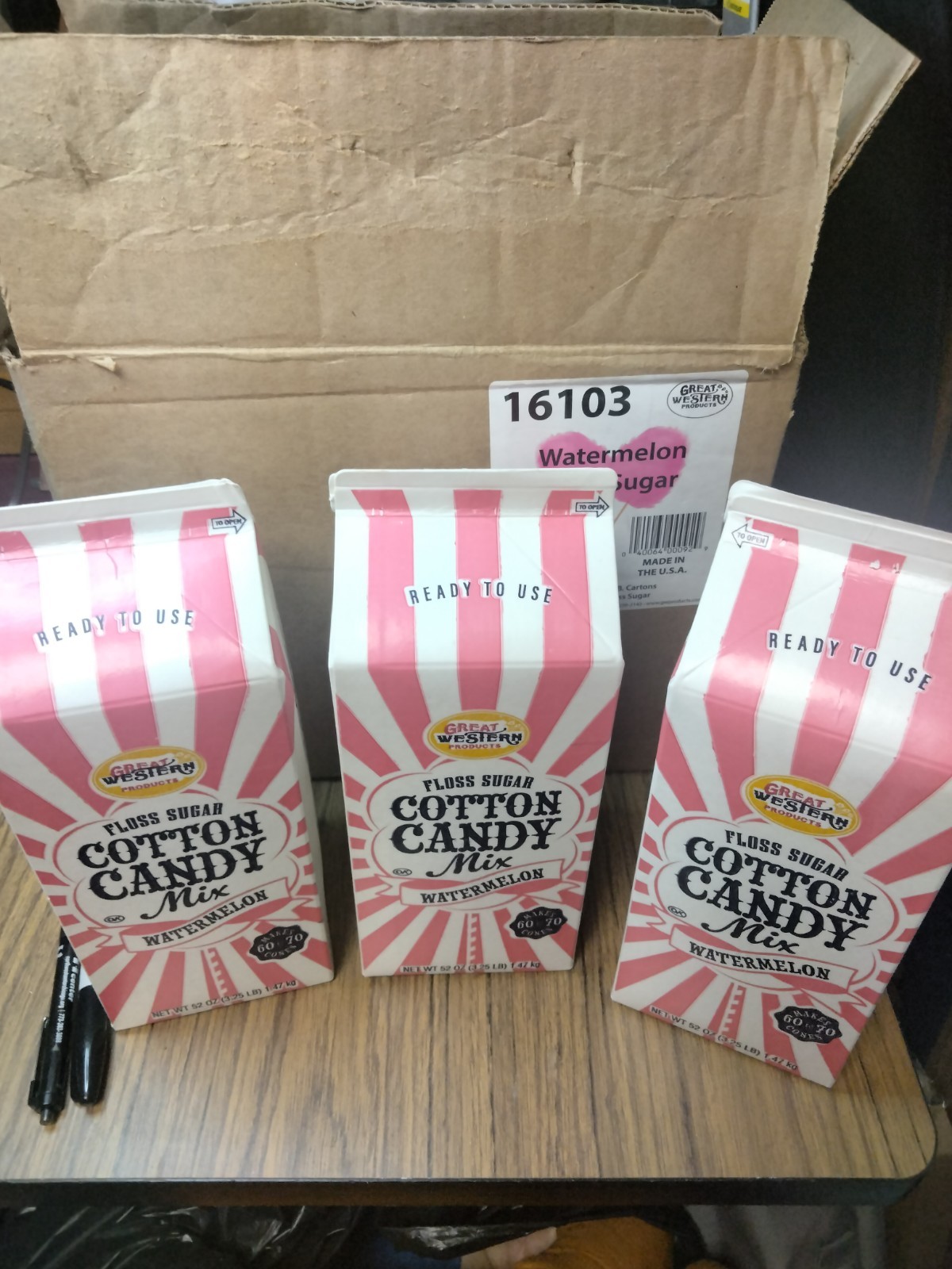 New Great Western 1/2 Gallon Carton Watermelon Cotton Candy Floss Sugar 52 Oz