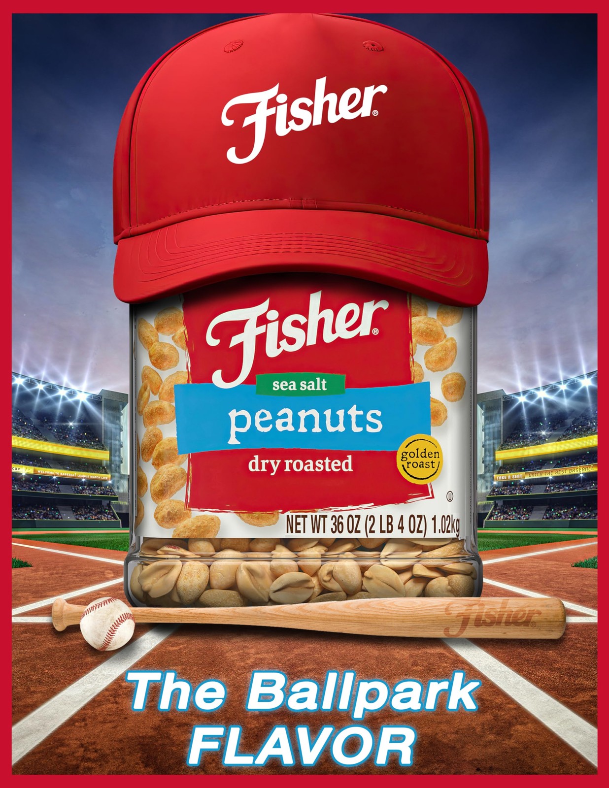 Fisher Snack Sea Salt Dry Roasted Peanuts, No Artificial Colors or Flavors, 36oz
