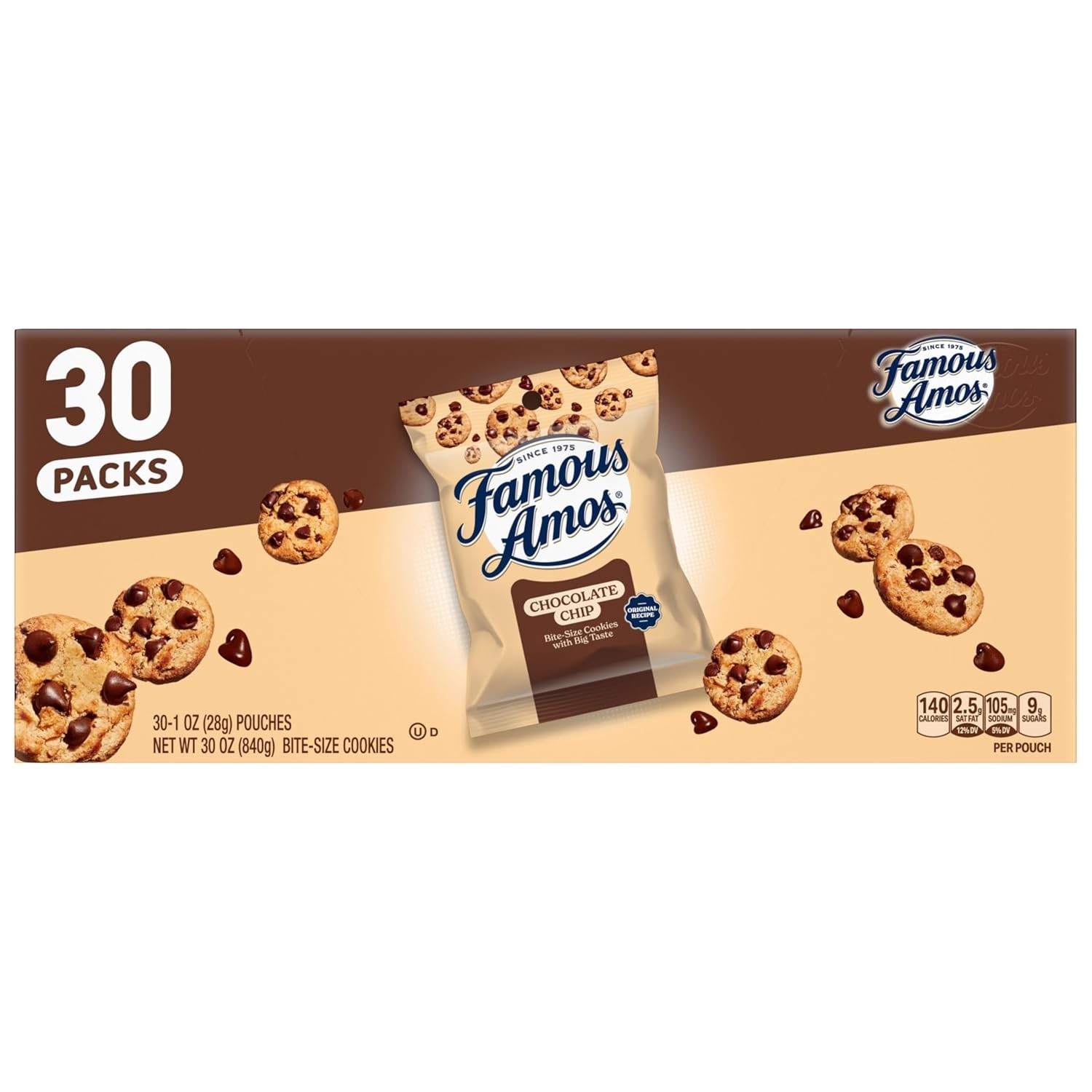 Famous Amos Original Recipe Chocolate Chip Bite Size Cookies 30 Pack 30 oz Box