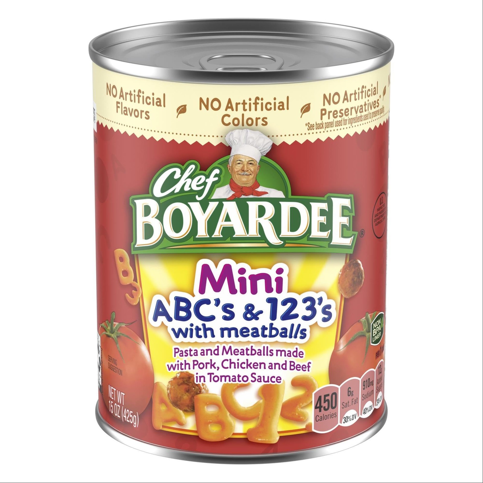 Chef Boyardee Mini-Bites ABC’s & 123’s with Meatballs, 15 Ounce (Pack of 1)