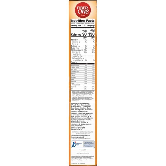 Fiber One Cereal, Original Bran, High Fiber Cereal Made with 19.6 oz (2 pack)
