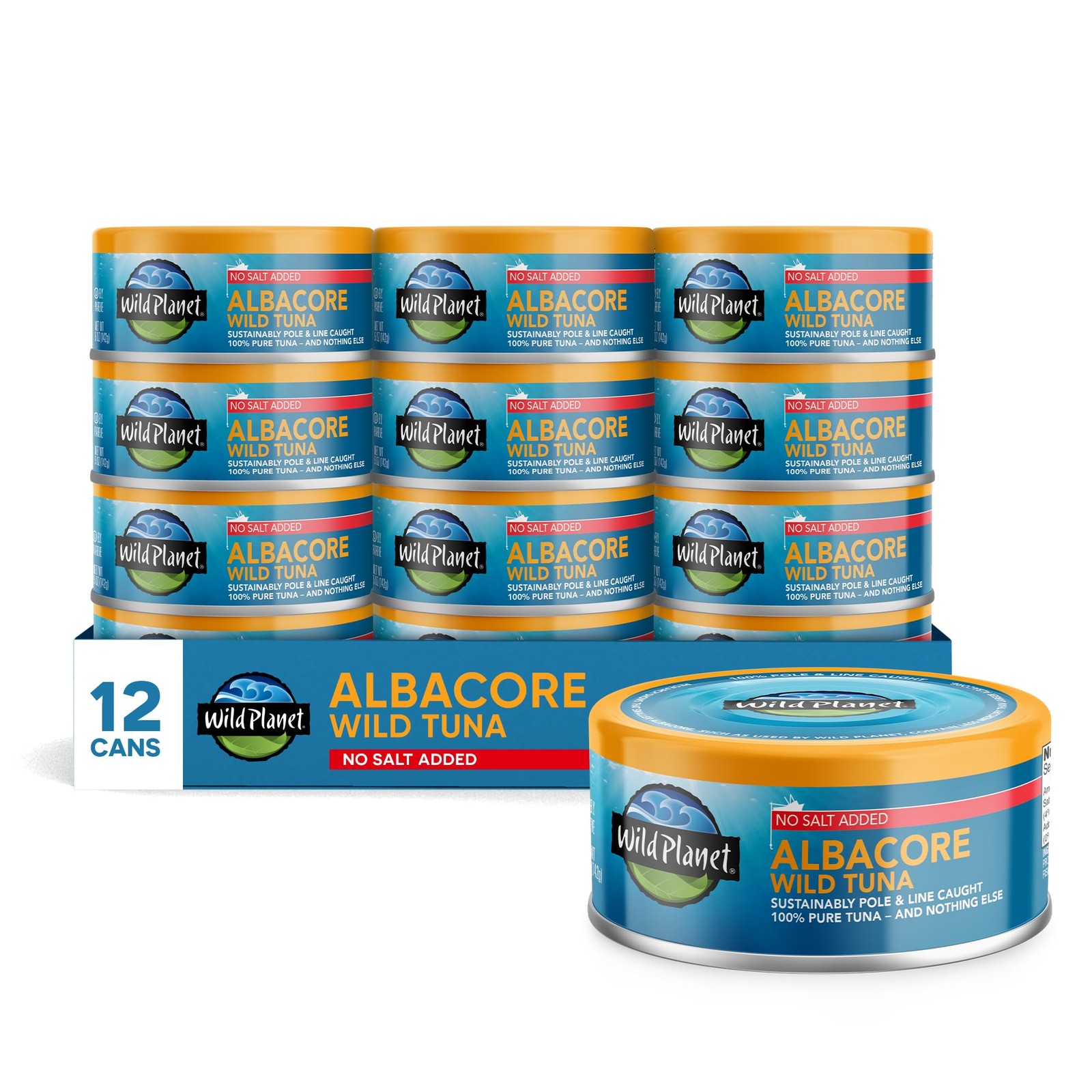 Wild Planet Albacore Tuna, No Salt Added, Canned 5 Ounce (Pack of 12)