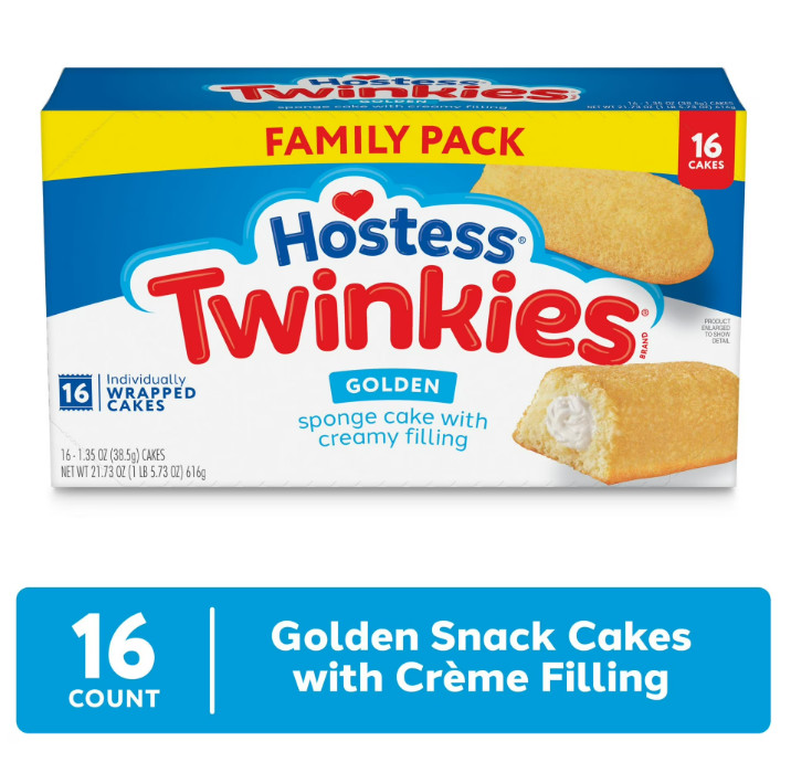 Hostess Twinkies Snack Cakes, Golden Sponge Cake with Crème Filling, 21.73 oz Bo