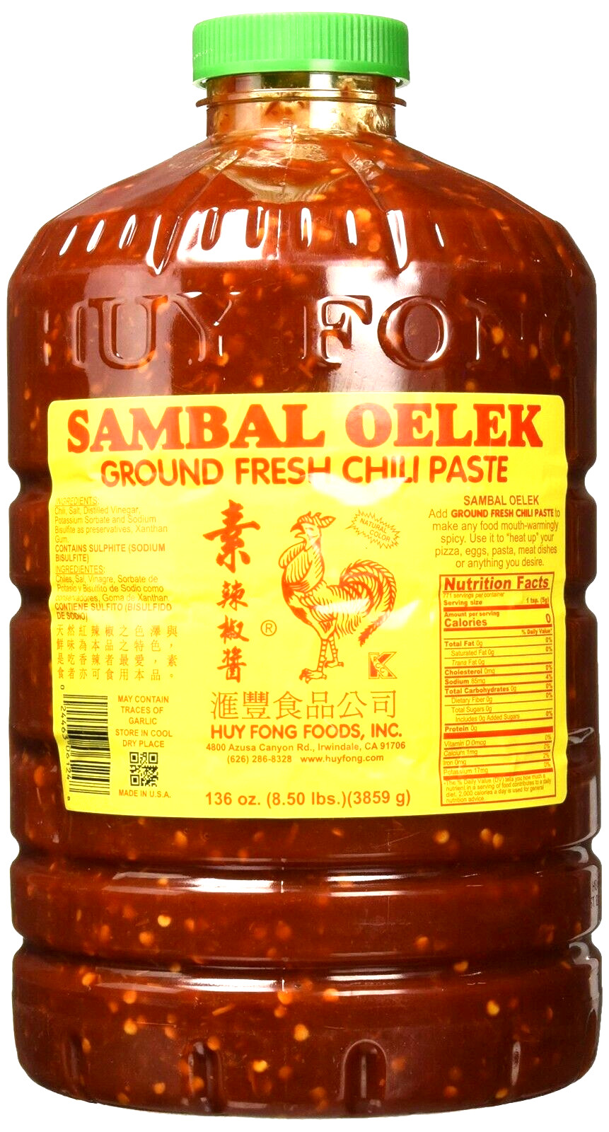 Huy Fong SamBal Oelek Ground Fresh Chili Paste 136 oz (8.5 Lbs)-2/2026