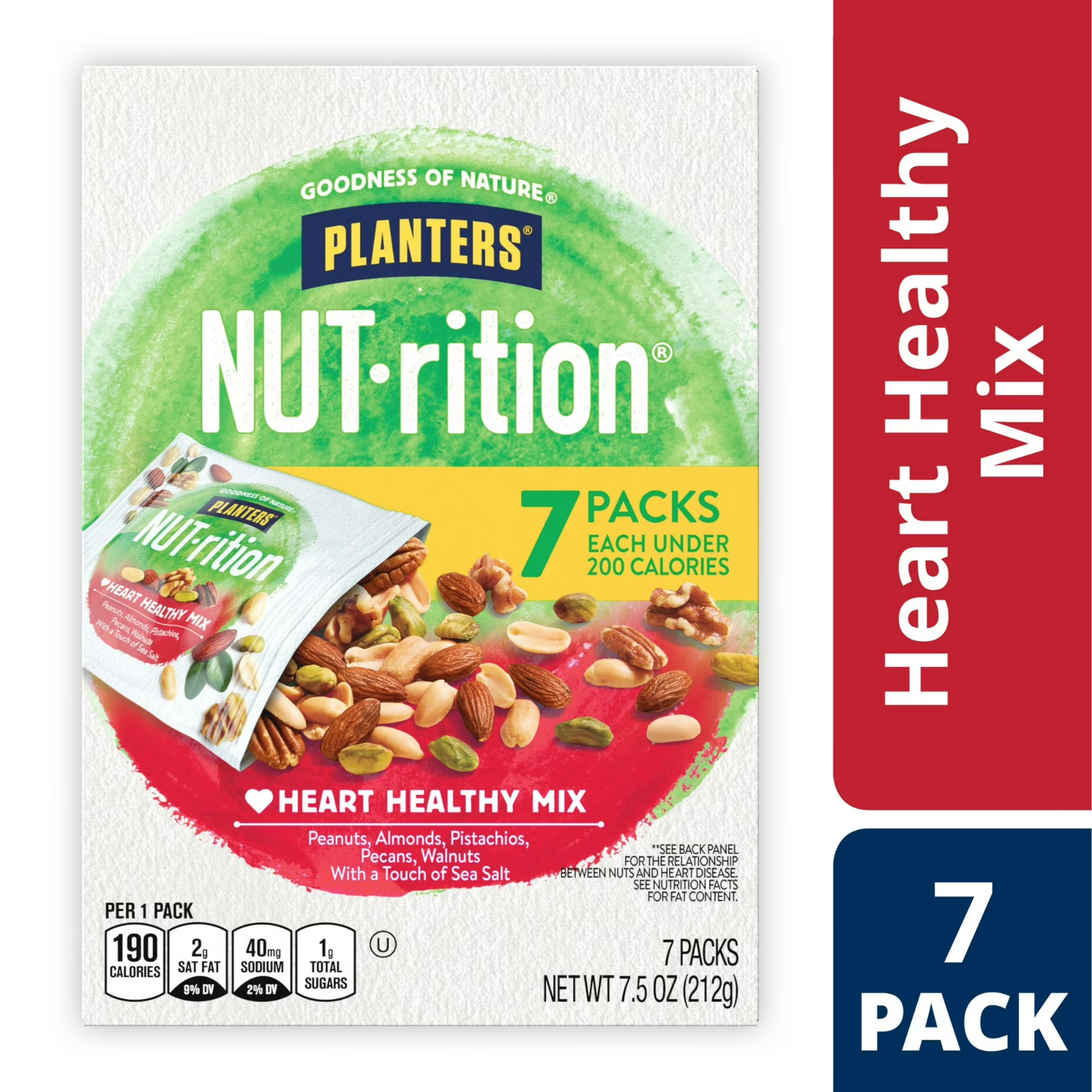 Heart Healthy Mixed Nuts Snack Packs 1 oz Bags 7 Count Pack of 2 Pantry Snacks