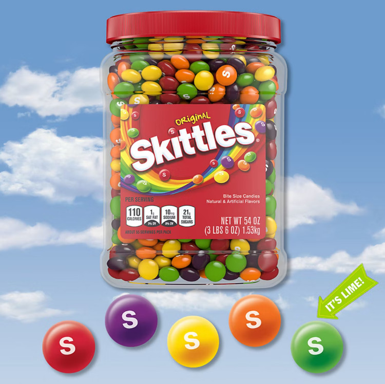 Skittles Chewy Candy Bulk Jar, Resealable, Original Fruity Candy 54 oz!