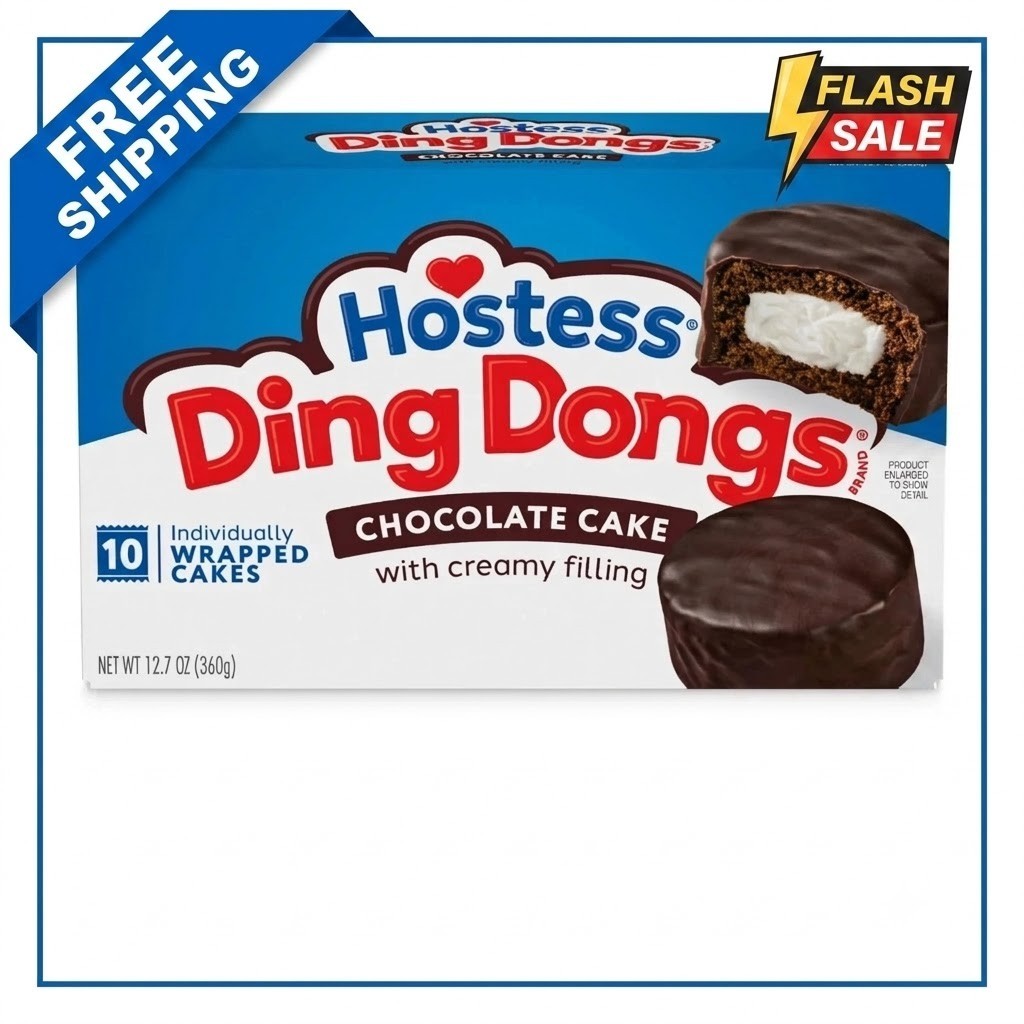 Hostess Ding Dongs Snack Cakes, Chocolate Flavor, 12.7 oz Box (10 Count)
