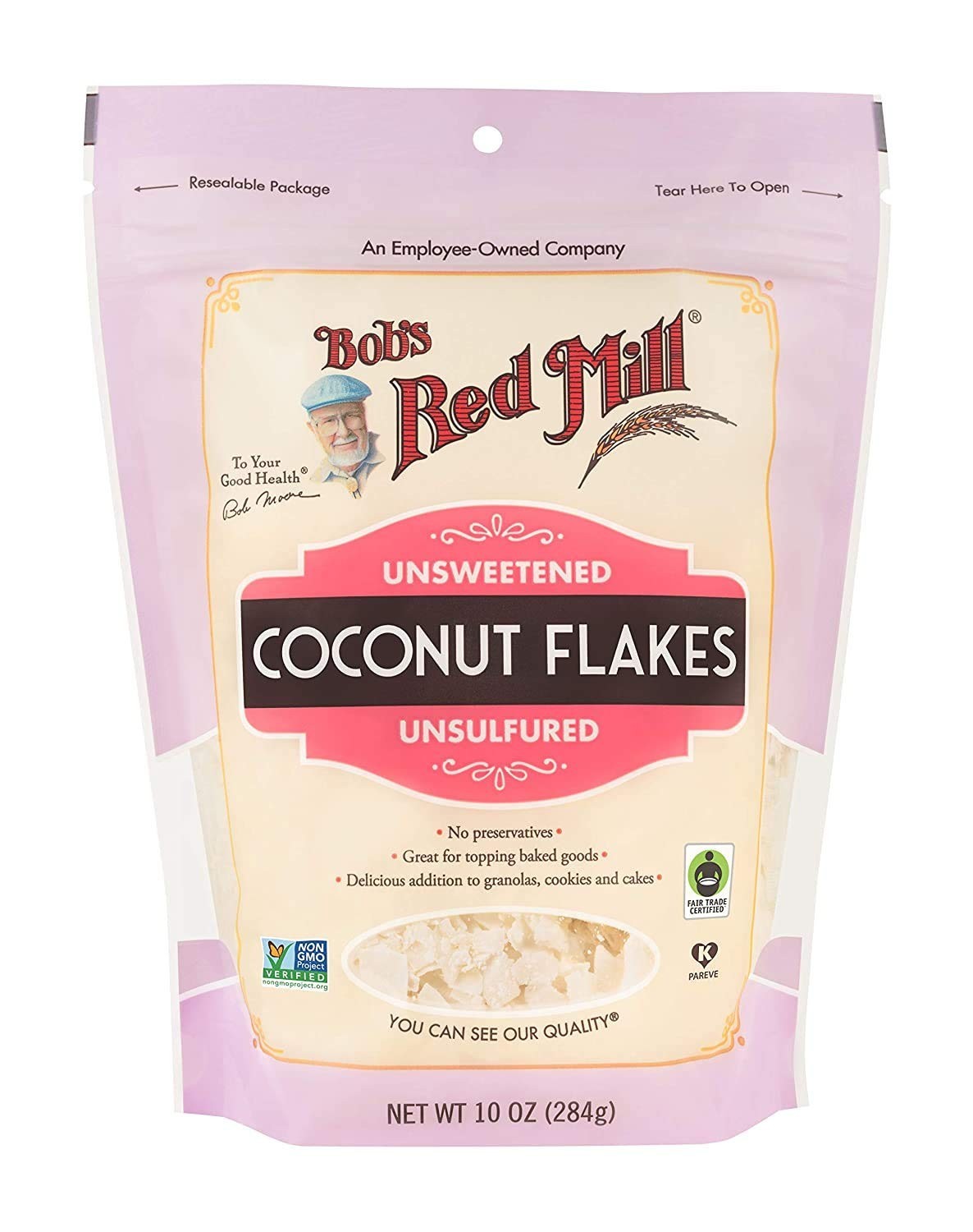 Resealable Unsweetened Coconut Flakes 10 Ounce Pack of 2
