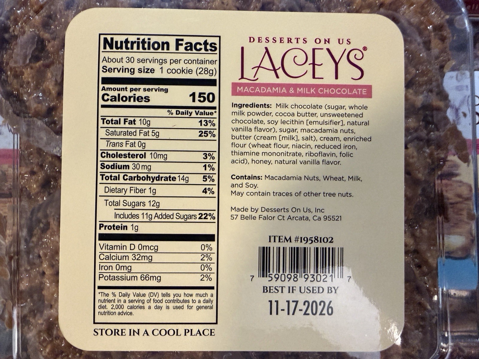 Laceys Cookies Milk Chocolate Macadamia 30 Pack, Better Than The Almond!!! 30 Oz