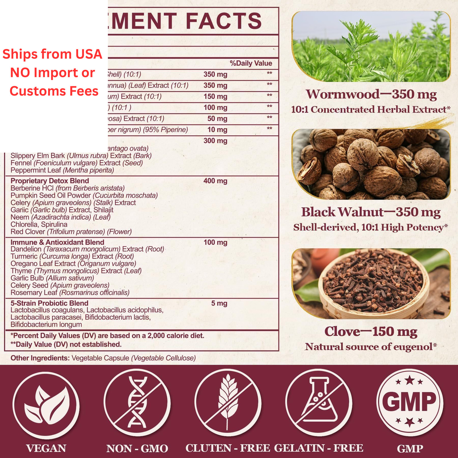 30-in-1 Liposomal Wormwood Black Walnut Clove Cleanse 120 Count (Pack of 2)