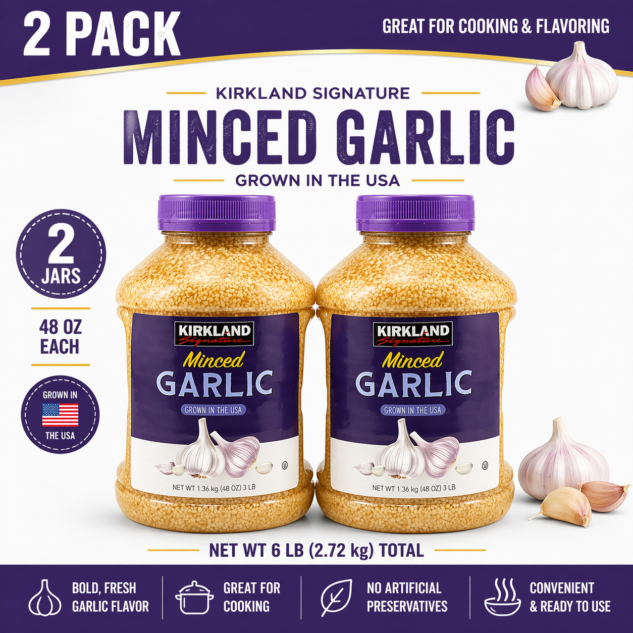 2-Pack Kirkland Signature, Minced California Garlic, 48 oz