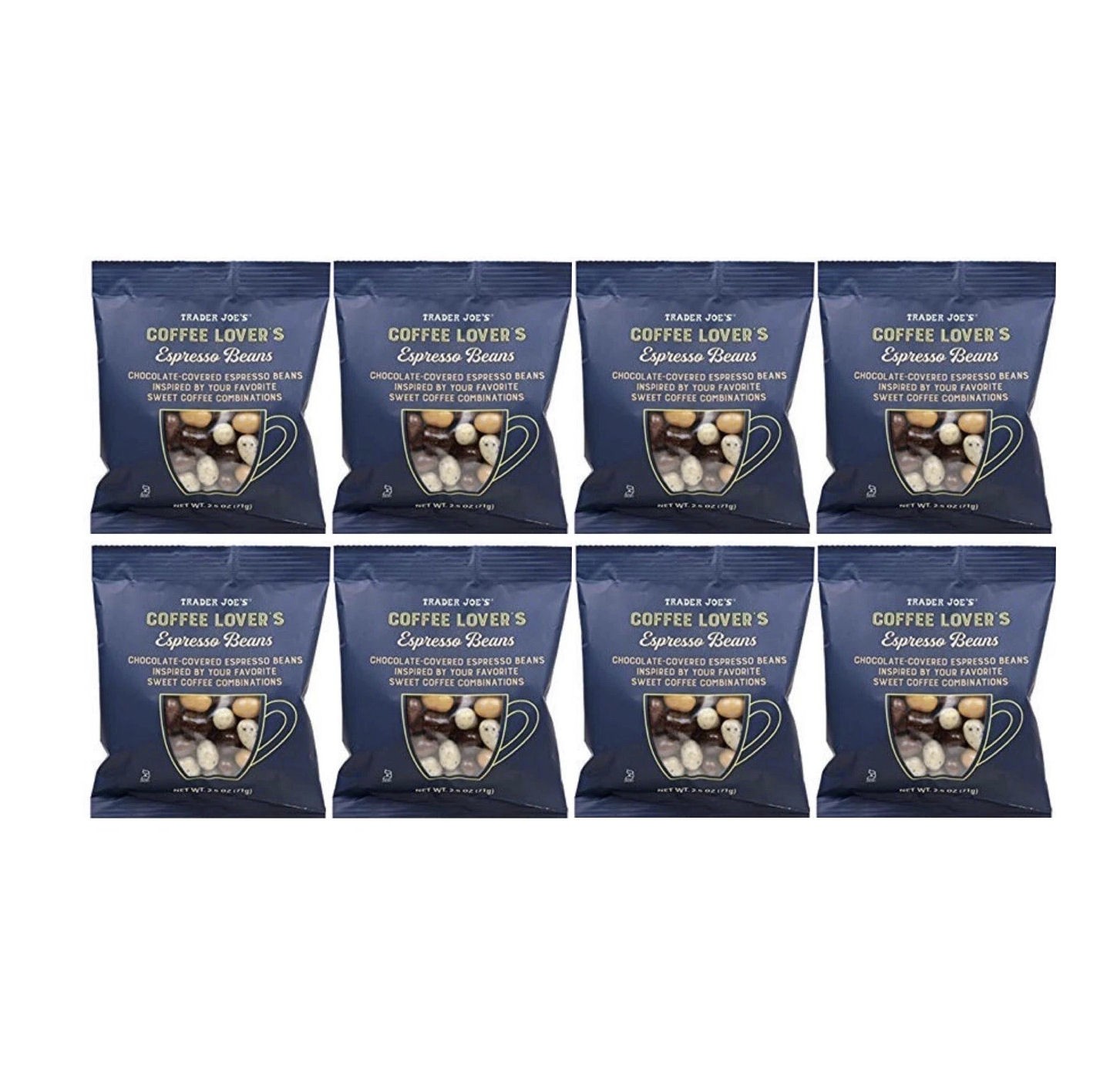 8 X Trader Joe’s Coffee Lovers Espresso Beans Chocolate Covered 2.5oz ea