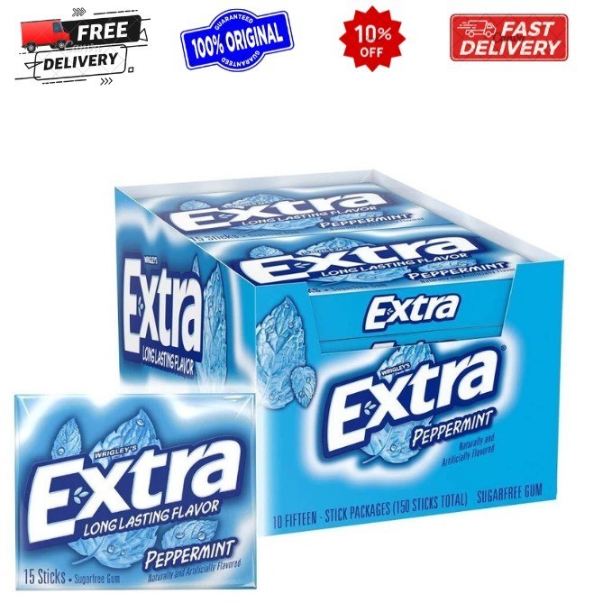 Extra Gum Peppermint Chewing Gum, 15 Pieces (Pack of 10)
