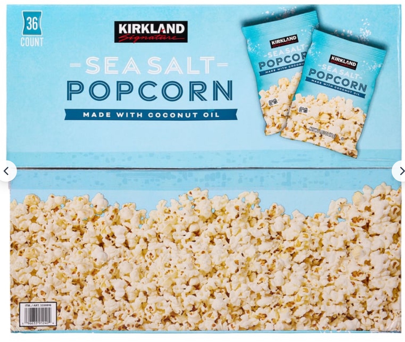 Kirkland Signature Sea Salt Popcorn with Coconut Oil, 0.65 oz, 36-count