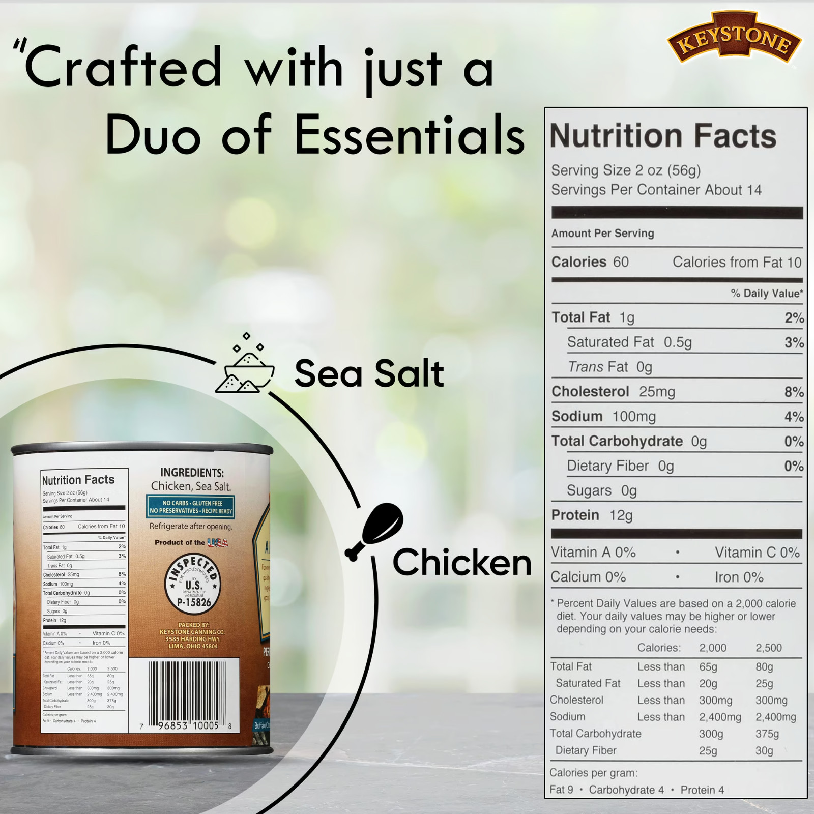 Keystone All Natural Chicken, 28 oz. Can. Fully Cooked 98% Fat Free No Water Add