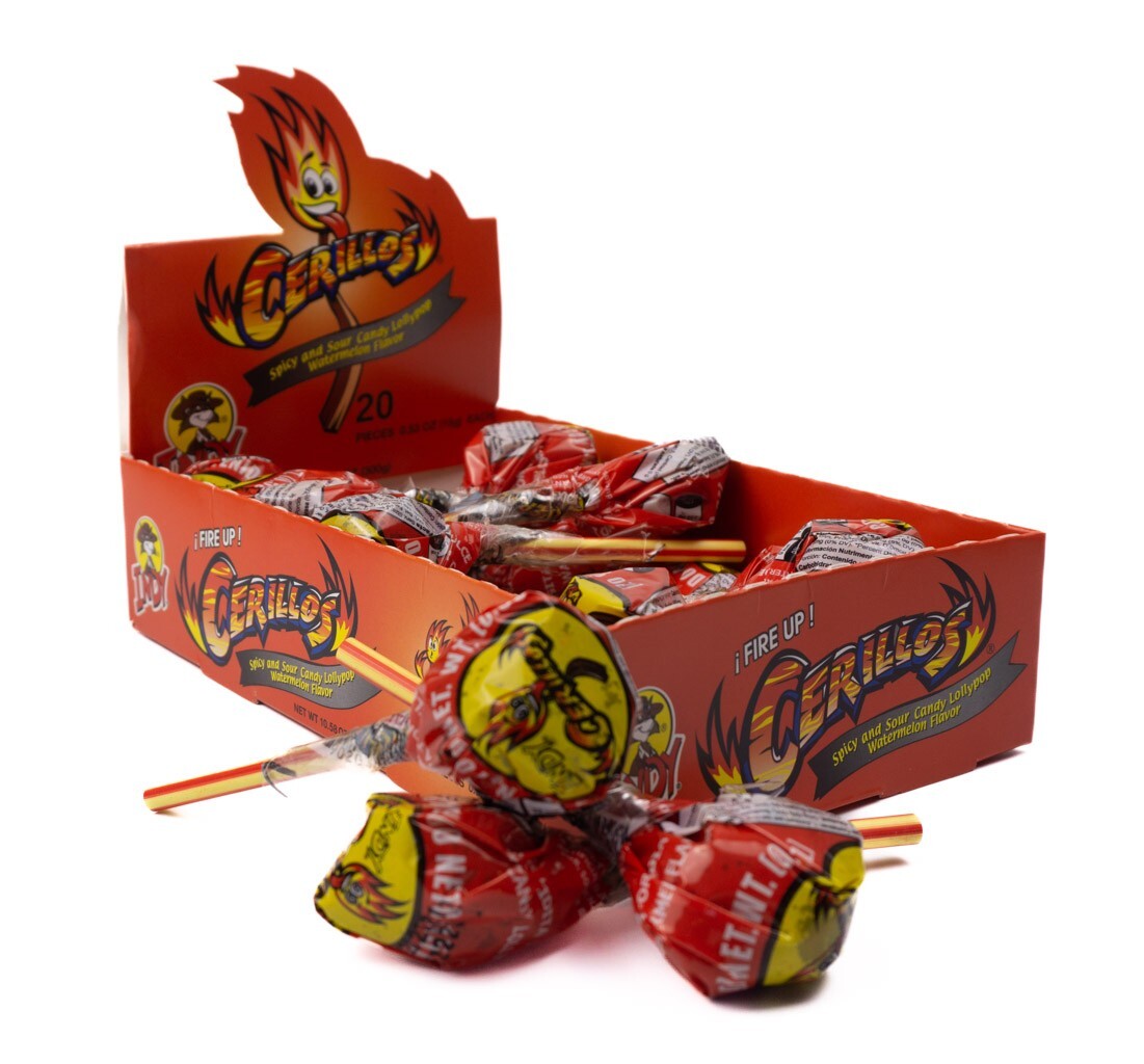 Cerillos Indy Spicy Mexican Candy Lollipop Watermelon Flavored 20 Pieces