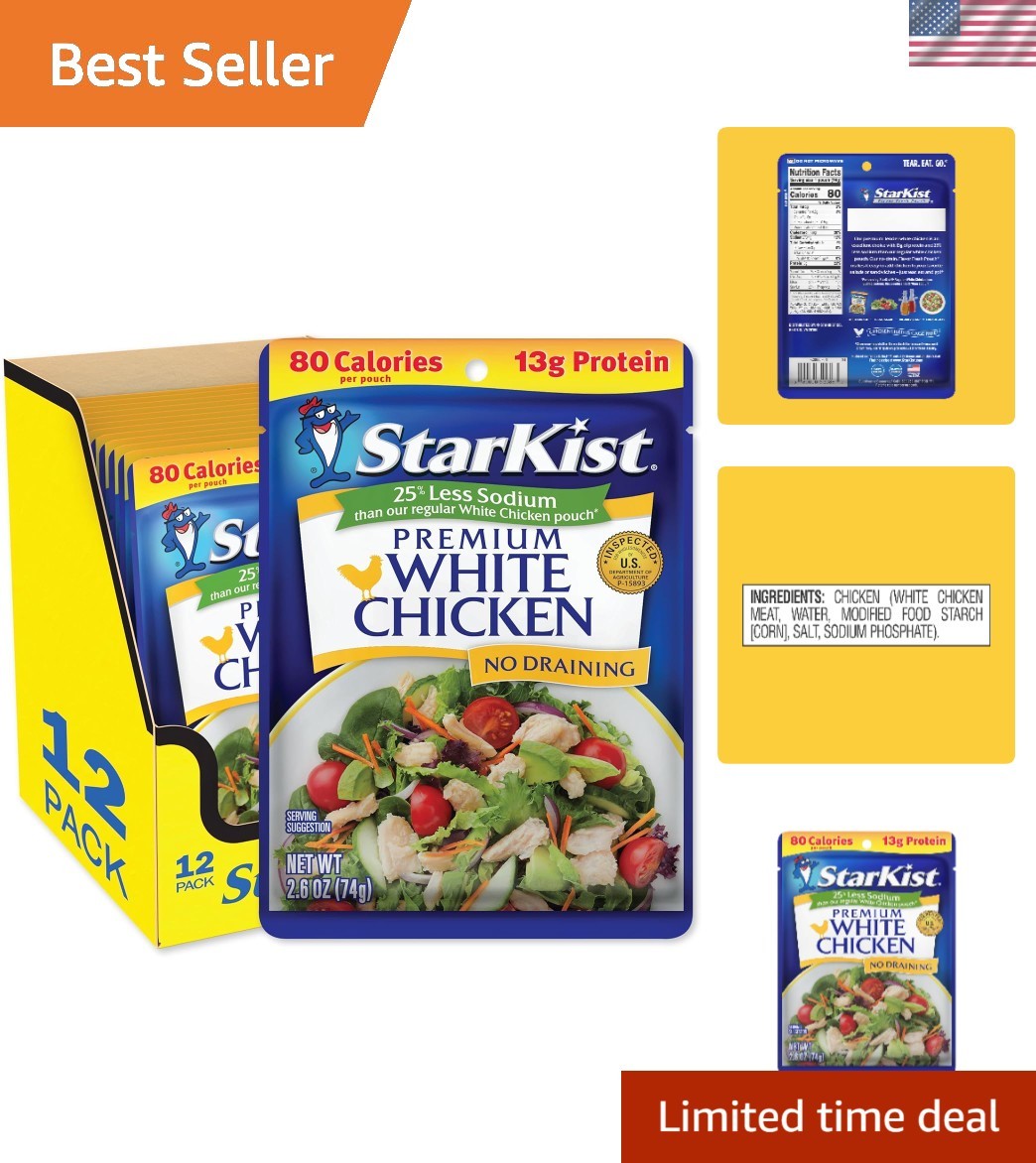 Healthy 25% Less Sodium Chicken Pack – 12 Portable Pouches for On-the-Go Dining