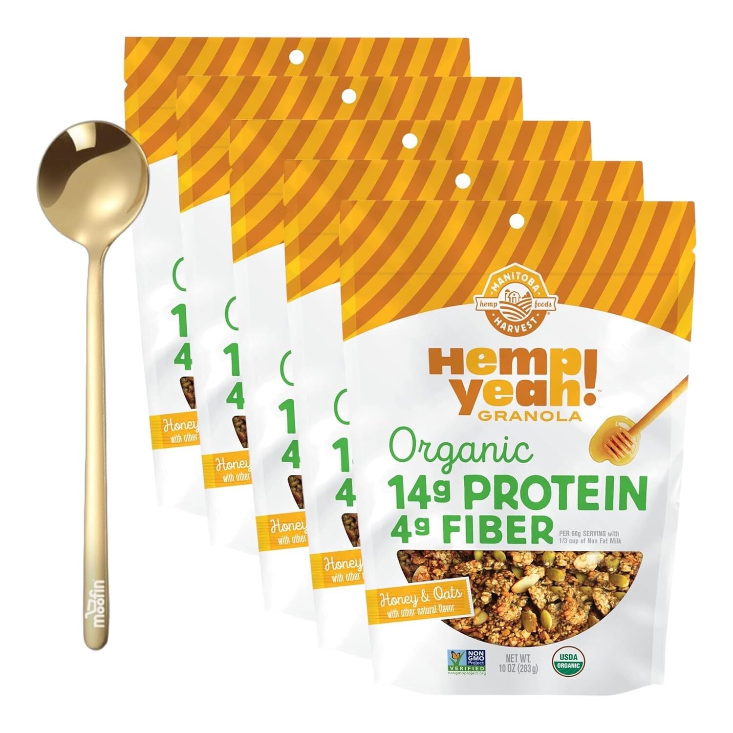 5 Bags Hemp Yeah!, Organic Granola, Honey & Oats, 10 oz (283 g) 7/2026