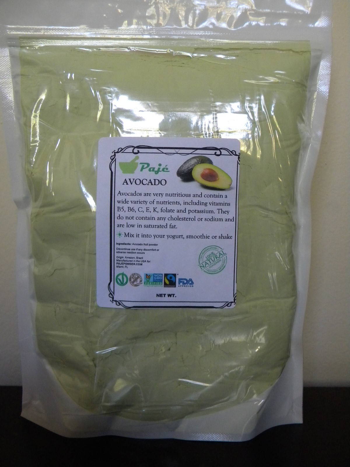 Avocado fruit freeze dry powder 32oz 2lb PAJE – vitamins B5, B6, C, E, K, folate