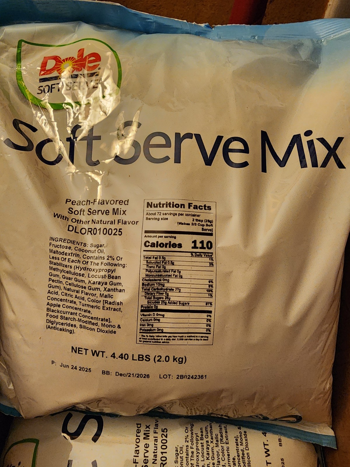 Dole Soft Serve Mix – Peach (4.4 lbs) Dairy Free, Dye Free Just Add Water