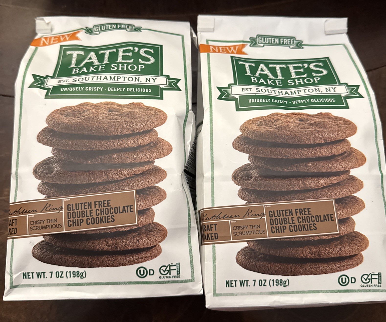 2 Bags Of Tate’s Bake Shop NEW GLUTEN FREE DOUBLE CHOCOLATE CHIP 7 Oz Ea