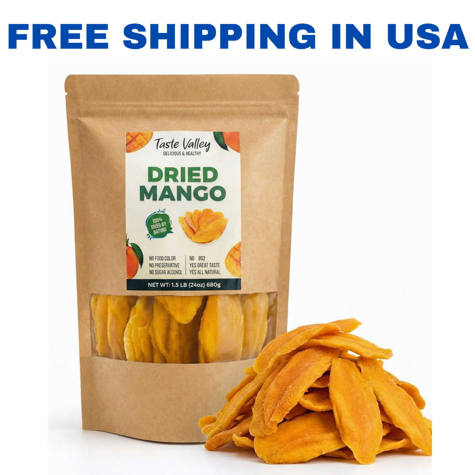 Dried Mango Slices 24oz Unsweetened No Sugar Gluten Free Vegan Bulk Snack Pack