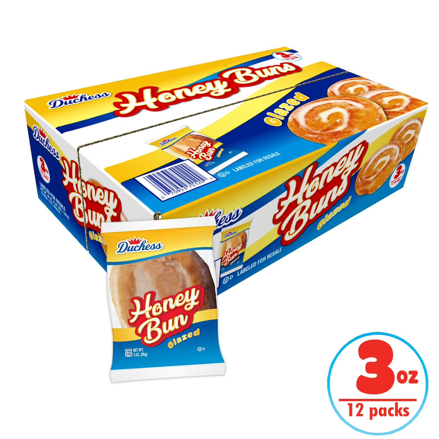Duchess Honey Buns 3 oz Snacks 12 Count 2 Pack Fresh Bakery Treats FREE SHIPPING