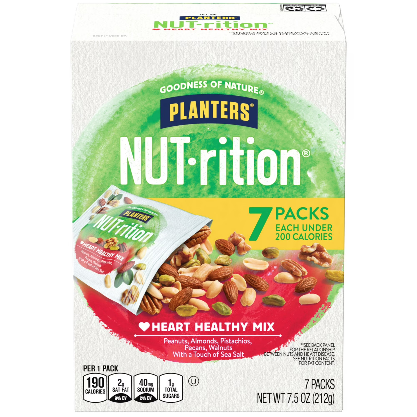 Heart Healthy Mixed Nuts Snack Packs 1 oz Bags 7 Count Pack of 2 Pantry Snacks