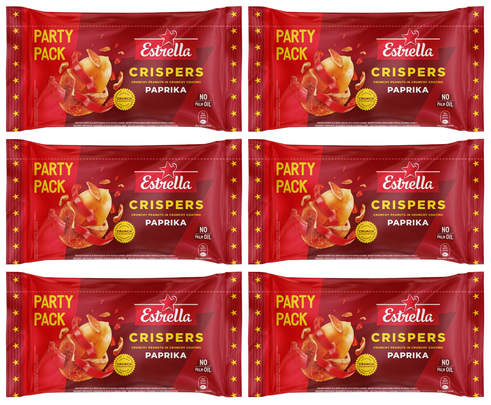 6 ESTRELLA CRISPERS PAPRIKA Flavor Crunchy Coated Peanuts Snacks Bags 260g 9.1oz