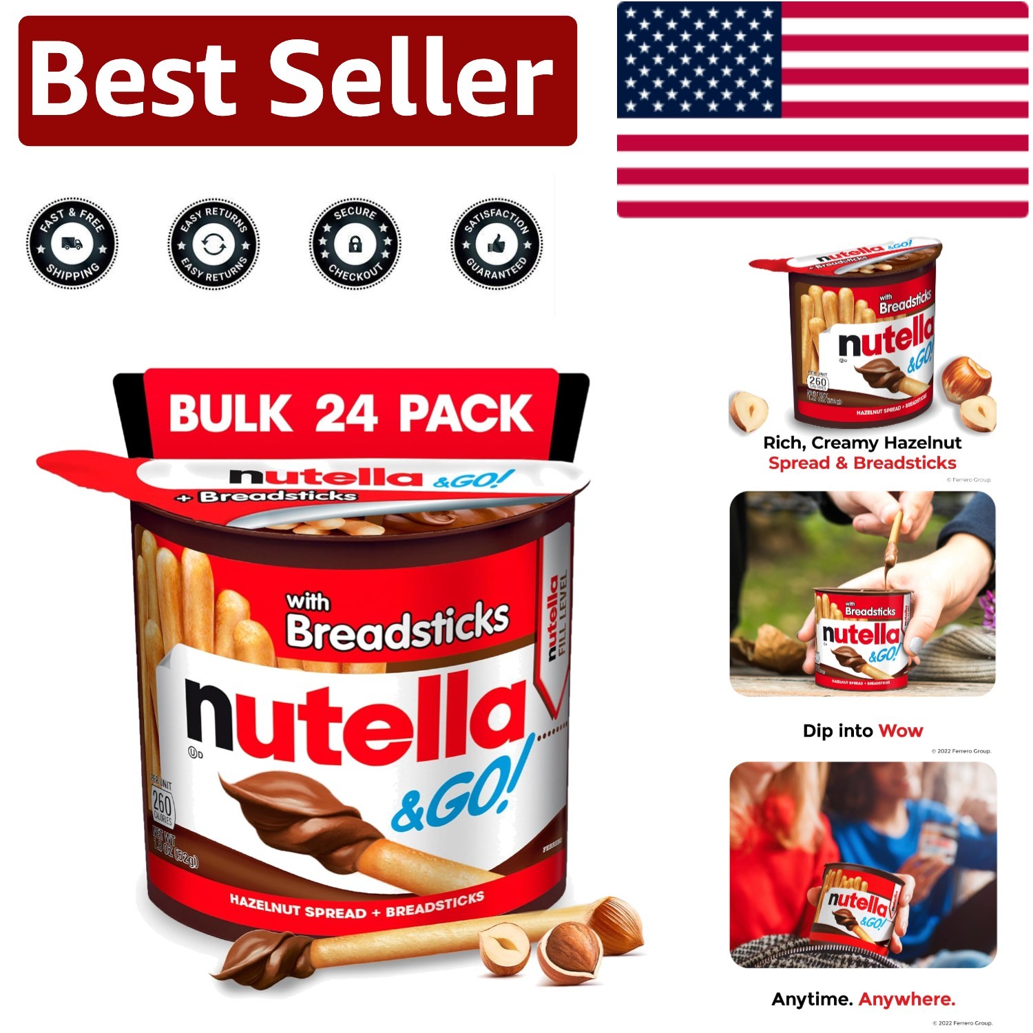 GO! 24-Pack Hazelnut & Cocoa Snack Cups with Breadsticks – Perfect for Gifting