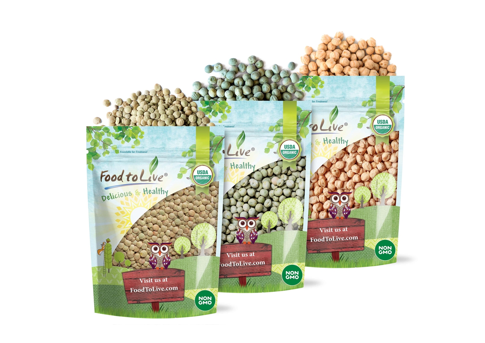Organic Pulses Bundle,3 Pack –Green Peas(5LB),Green Lentils (5LB),Chickpeas(5LB)