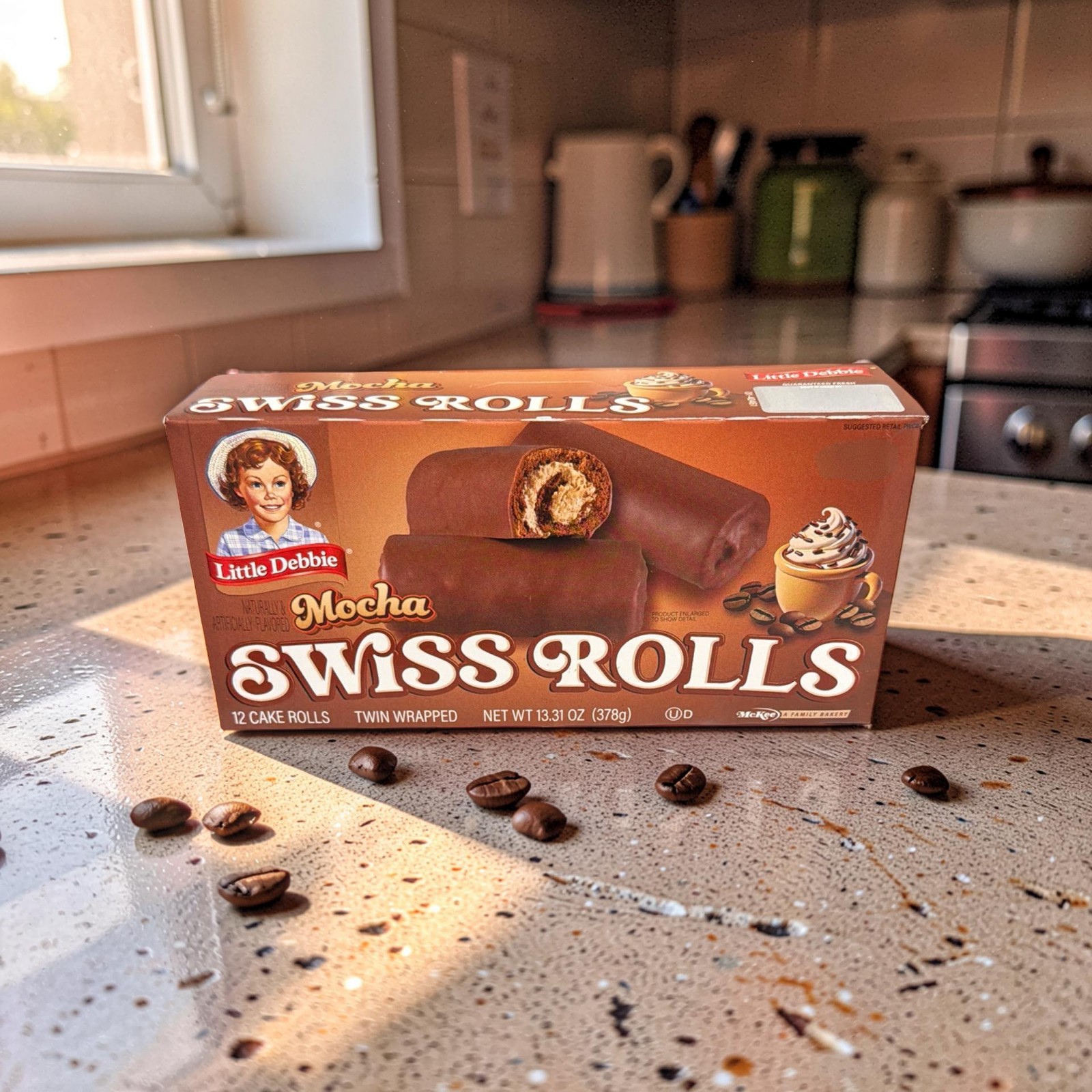 Little Debbie Mocha Swiss Rolls 2 Pack, 12 Rolls Per Box Chocolate Cake with Moc